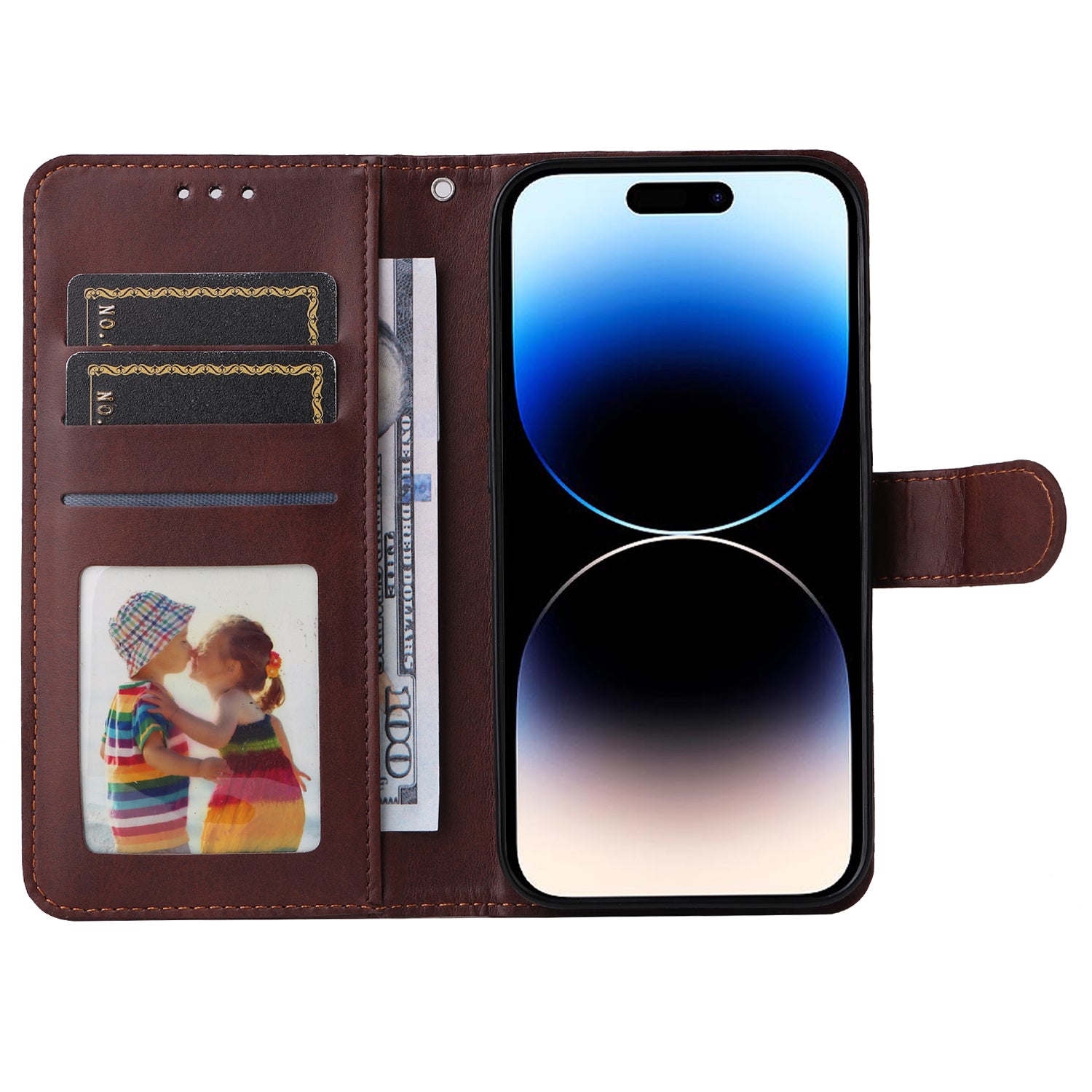 Uniqkart for iPhone 15 Pro Max Shockproof Calf Texture Flip Shell PU Leather Wallet Phone Case Stand Cover - Brown Uniqkart for iPhone 15 Pro Max Shockproof Calf Texture Flip Shell PU Leather Wallet Phone Case Stand Cover - Brown